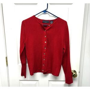 Laura Scott Red Sweater, Metallic Thread Cardigan, Women's Size MP